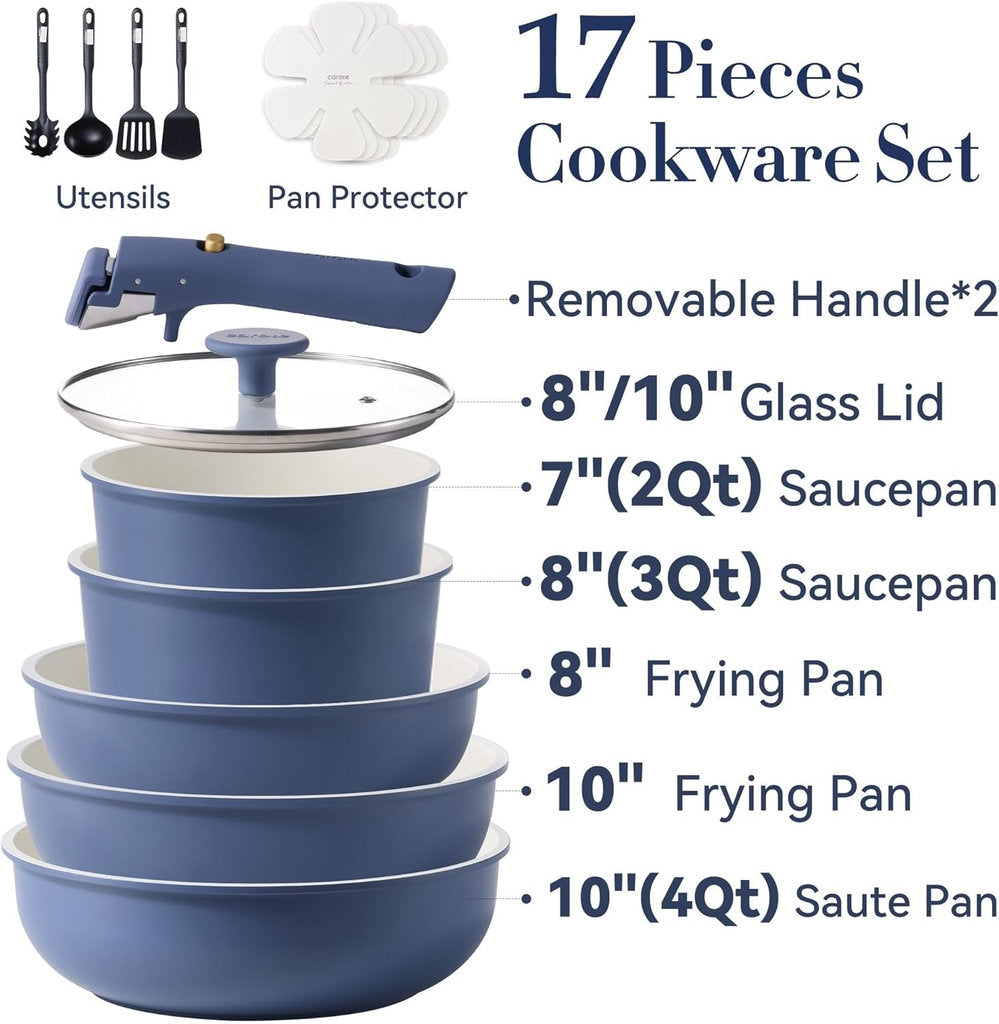 CookwareNest™ Cookware Set 17pcs Blue