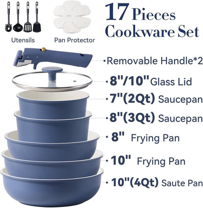 CookwareNest™ Cookware Set 17pcs Blue