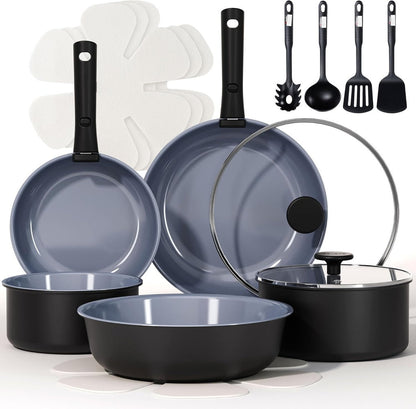 CookwareNest™ Cookware Set 17pcs Blue&Black