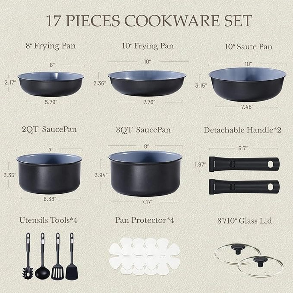 CookwareNest™ Cookware Set 17pcs Blue&Black