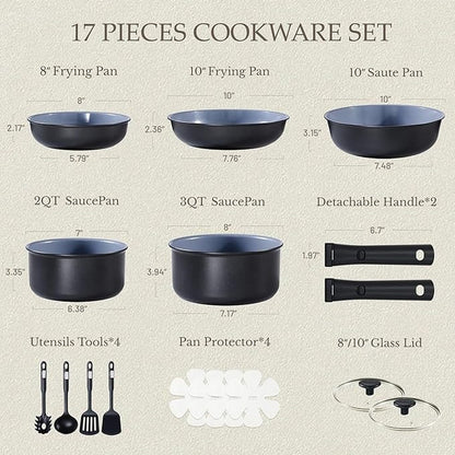 CookwareNest™ Cookware Set 17pcs Blue&Black