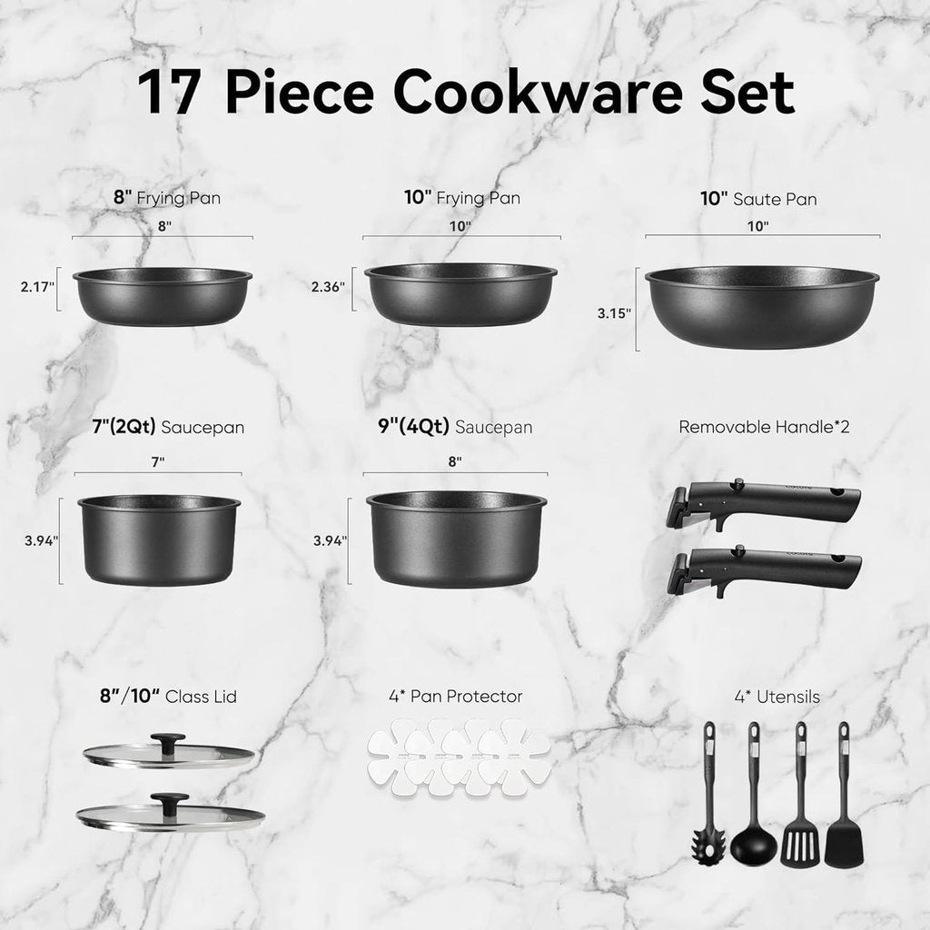CookwareNest™ Cookware Set 17pcs Black